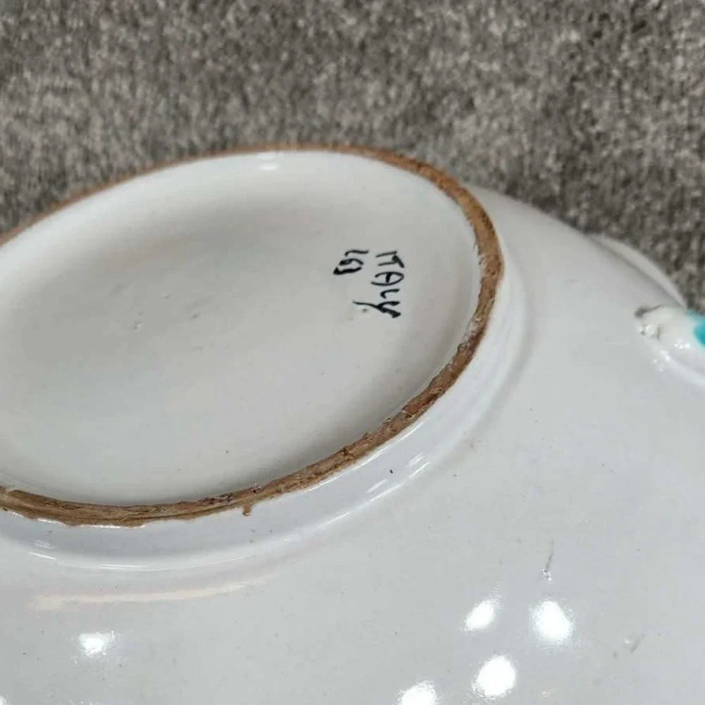 Vintage‎ Italian Hand Painted Pottery Floral Leaf Shaped Bowl Ceramic Dish